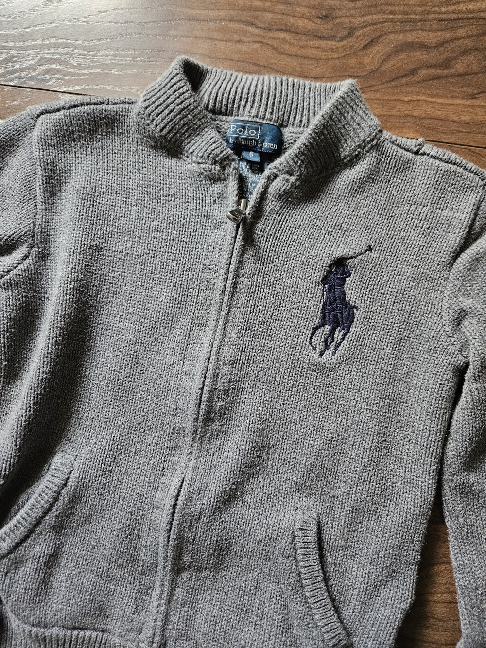 Polo Ralph Lauren Kids Full Zip Knit Sweater Jacket Big Pony Grey Youth Size 6 - Picture 2 of 6